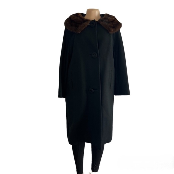 Black With Fur Trim Pea Coat - Picture 2 of 6